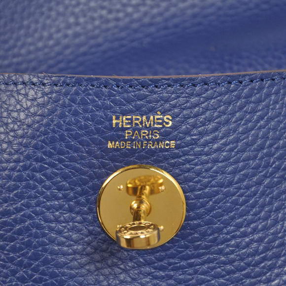 High Quality Replica Hermes Lindy 30CM Havanne Handbags 1057 Dark Blue Leather Golden Hardware - Click Image to Close